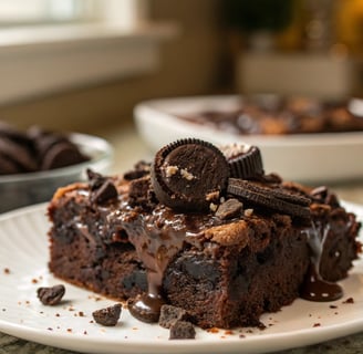 a piece of chocolate cake with oreo