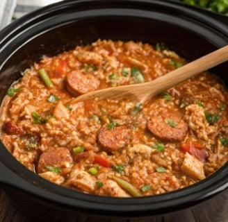 slow cooker with jambalaya