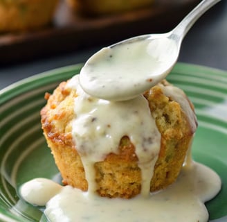 mini chicken meatloaf with creamy sauce on a plate