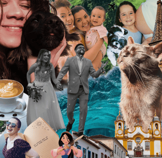 a collage of pictures of people and places