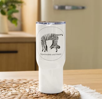 travel mug with bendy zebra printed on it