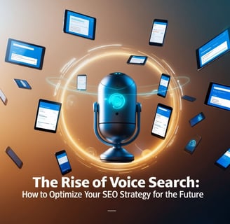 Rise of SEO image , microphpone being circled by all different devices for content