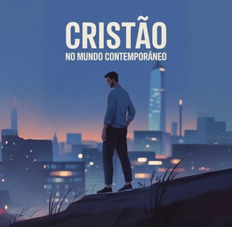 a man standing on a ledge with a city in the background