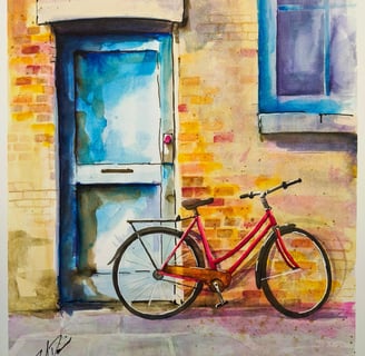 a bicycle parked in front of a building