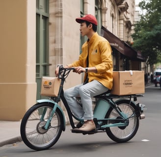 A person is using a laptop, navigating through the Uber Eats food delivery website. The screen displays various food items available for delivery in Montreal, QC, including options like McDonald's and Thai Express. The person appears to be browsing with their hand near the trackpad.