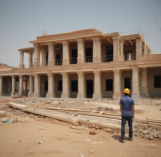 seven construction workers standing on white field