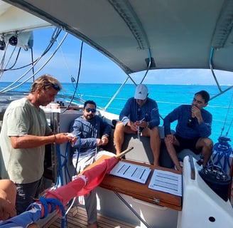 a group of people on a sailing course in Cancun 