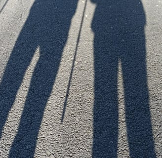 Our shadows on the forest floor