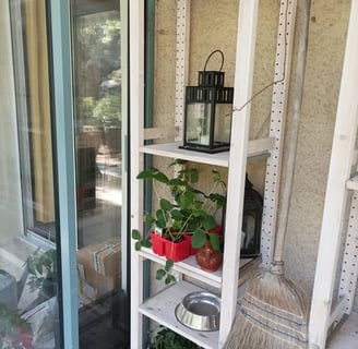 Our Ikea garden storage shelves.