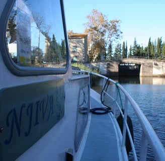 Approaching a lock  on the Canal du Midi