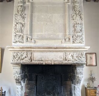 One of the grand fireplaces,