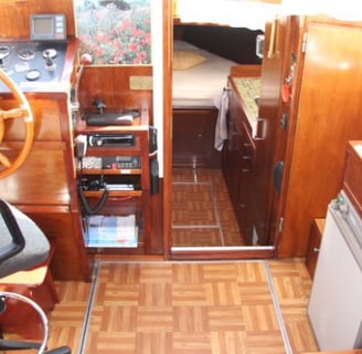 The stifling interior of our boat.
