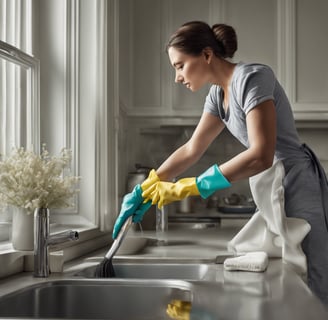 man cleaning white building