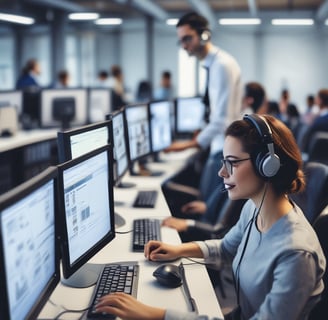 A woman with long dark hair wearing a headset with a microphone is seated inside a vehicle. She wears a black blouse and is looking directly at the camera.
