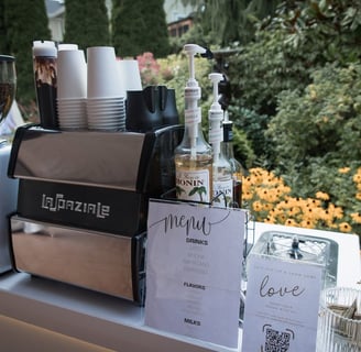 Close-up of Ancestral on Wheels mobile espresso cart setup