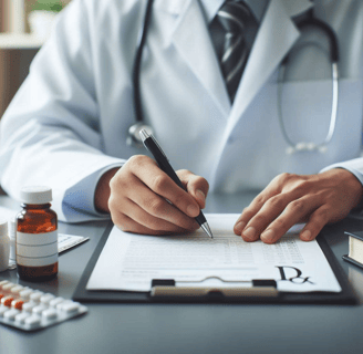 Physician writing order to refill the medications.