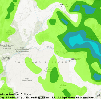 Sample NOAA / WPC 4 to 7 day snow/sleet probability map to show sample of map colors.