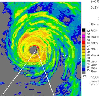 Lower Fuselage (belly) radar image from Hurricane Olivia (1992). Photo: NOAA.