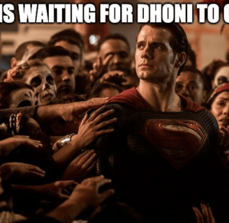 CSK fans meme showing Superman surrounded by crowd, representing fans eagerly waiting for MS Dhoni t