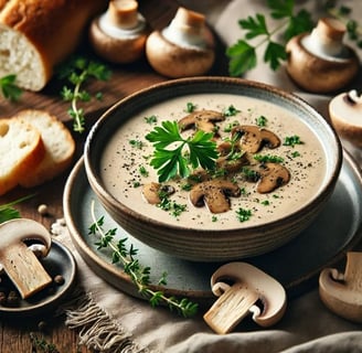 a bowl of soup with mushrooms