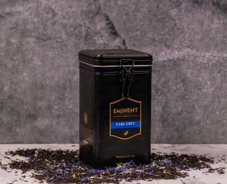 EMINENT Exqisite black tea earl gray tin with a tag of Eminent