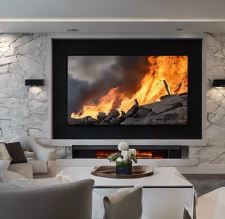 Big Screen TV mounted on a feature wall in a living room