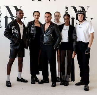 David Martínez junto a modelos luciendo la colección SATAN de Minimalé en New York Fashion Week 2025