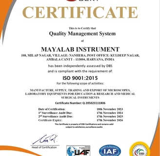 mayalab-instrument-Iso certificate