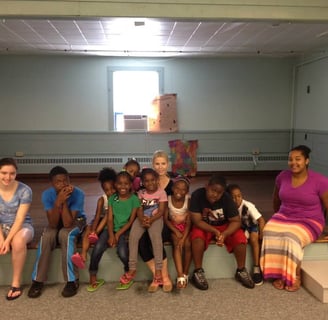Martha Slater teaching kids for their new theatre play