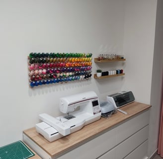 a sewing machine sitting on a counter top