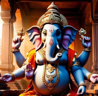 La imagen muestra al dios Ganesha en un templo