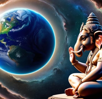 La imagen es el dios Ganesha observando al planeta tierra