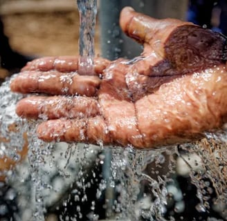Hands catching flowing clean water from a faucet,