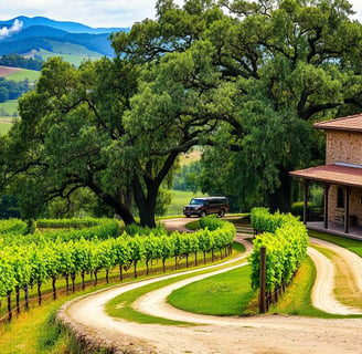 a house with a driveway leading to a vineyard