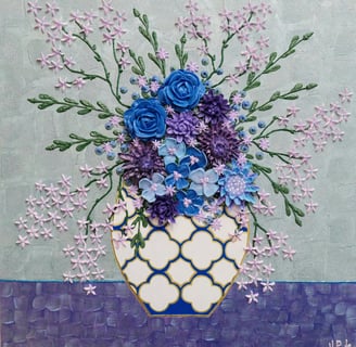 a painting of a vase with flowers in a vase