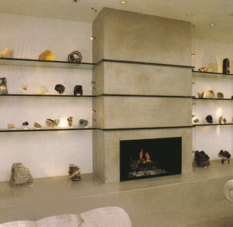 photo of fireplace with glass shelving