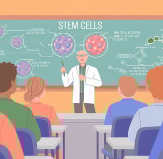 science teacher in front of classroom talking about stem cells