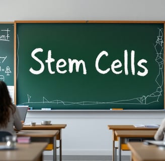 Stem cells writing on green classroom chalkboard