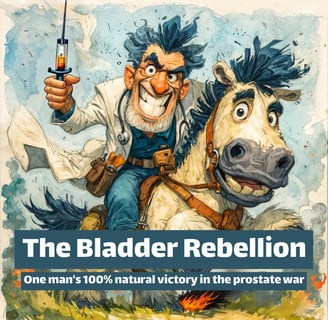 A cartoon image of a doctor on a shire horse holding a syringe like a sword
