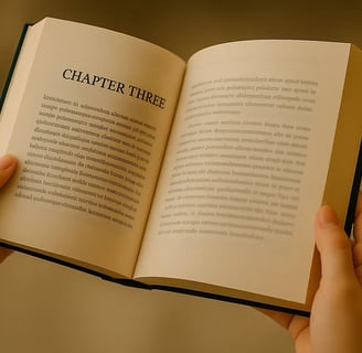 Hands holding a book open to chapter 3 - Christopher Wilson story