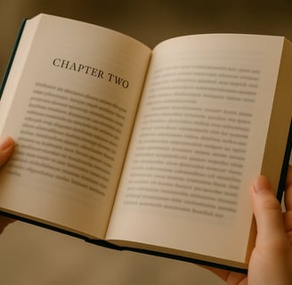 Hands holding a book open to chapter 2 - Christopher Wilson story