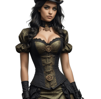 a woman in a steampunky outfit