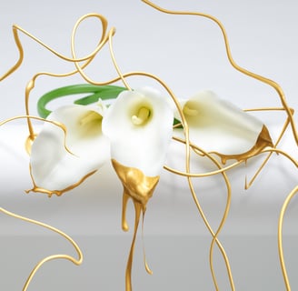 calla lily paint splash with a gold leafy decoration