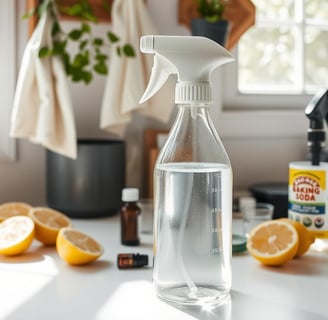 a kitchen counter with natural cleaning products.