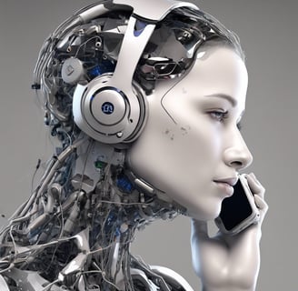 a woman in a robot suit with headphones