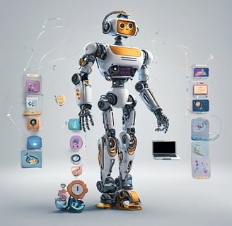a robot that is standing in front of a computer