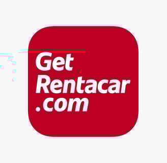 a red and white sign that says get rent a rental car