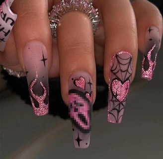 "Get spooky this Halloween with long coffin press-on nails! Featuring eerie designs perfect for a dr