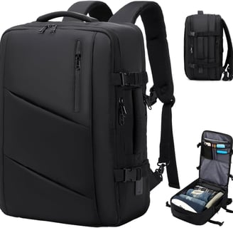 a backpacker with a laptop and a tablet