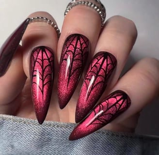 "Collection of spooky Halloween nail designs featuring colorful press-on nails for a perfect Hallowe